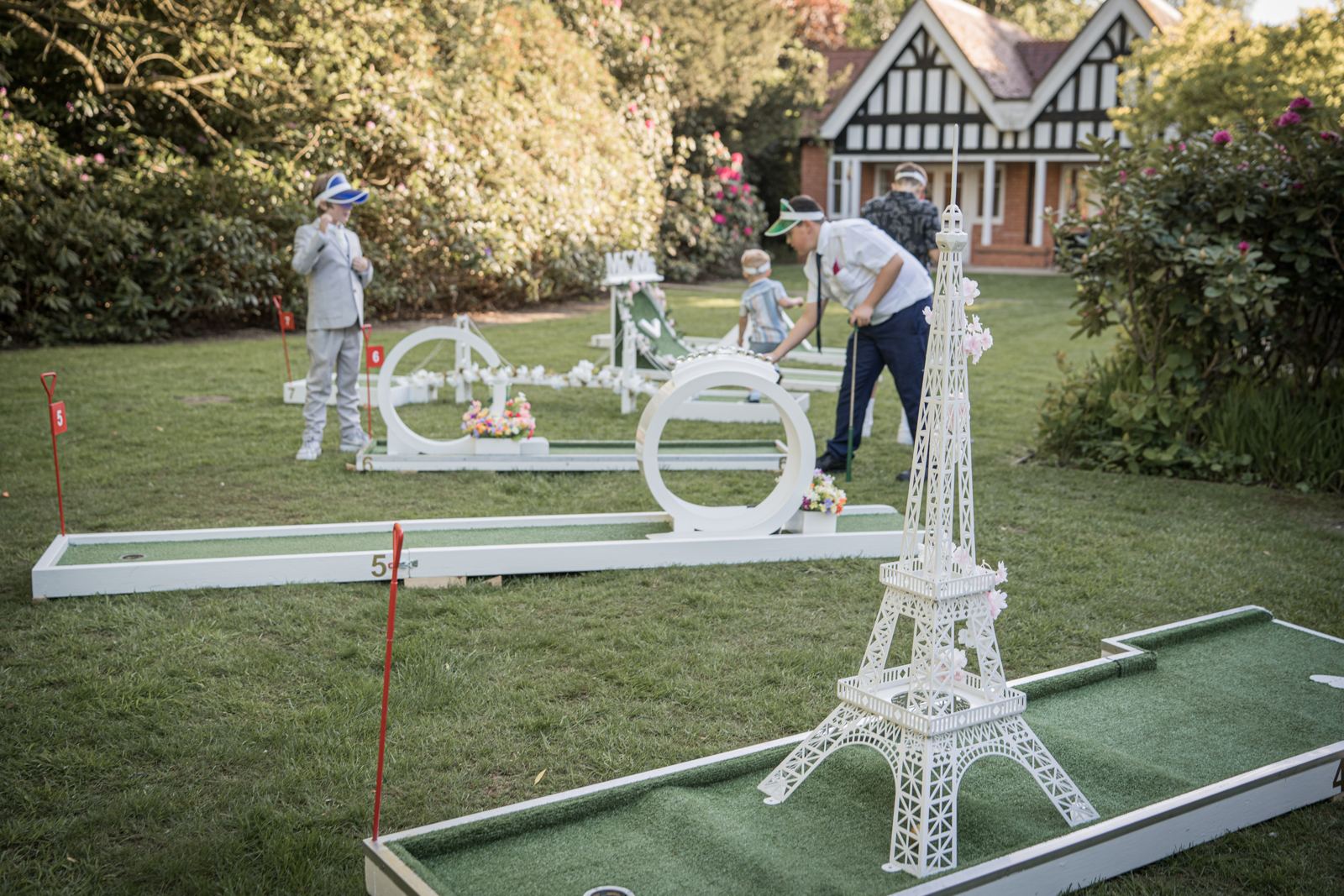 The Eiffel Tower hole on the wedding crazy golf course at The Dower House Hotel