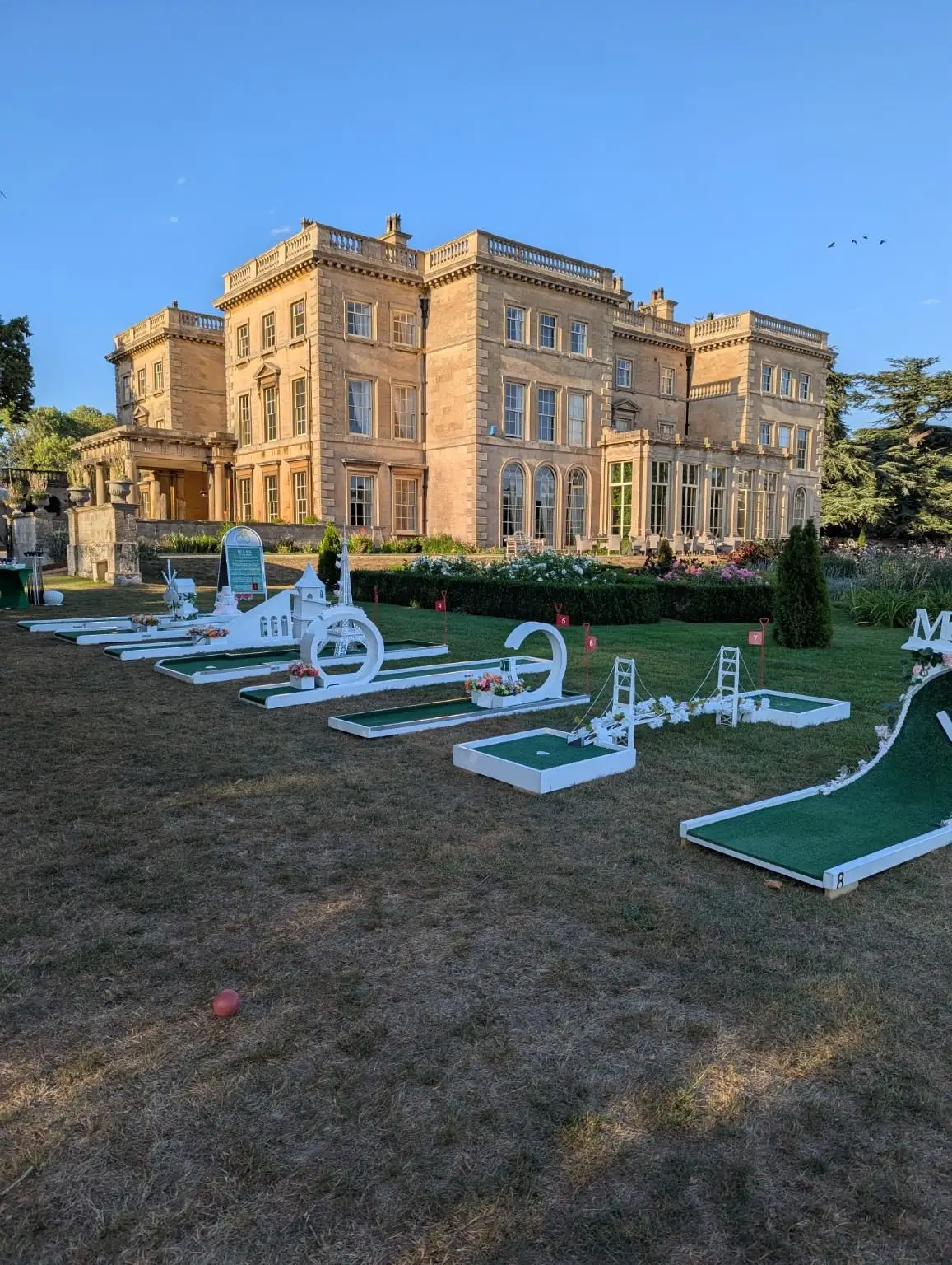 The Crazy Weds crazy golf course set up on the lawn at Prestwold Hall